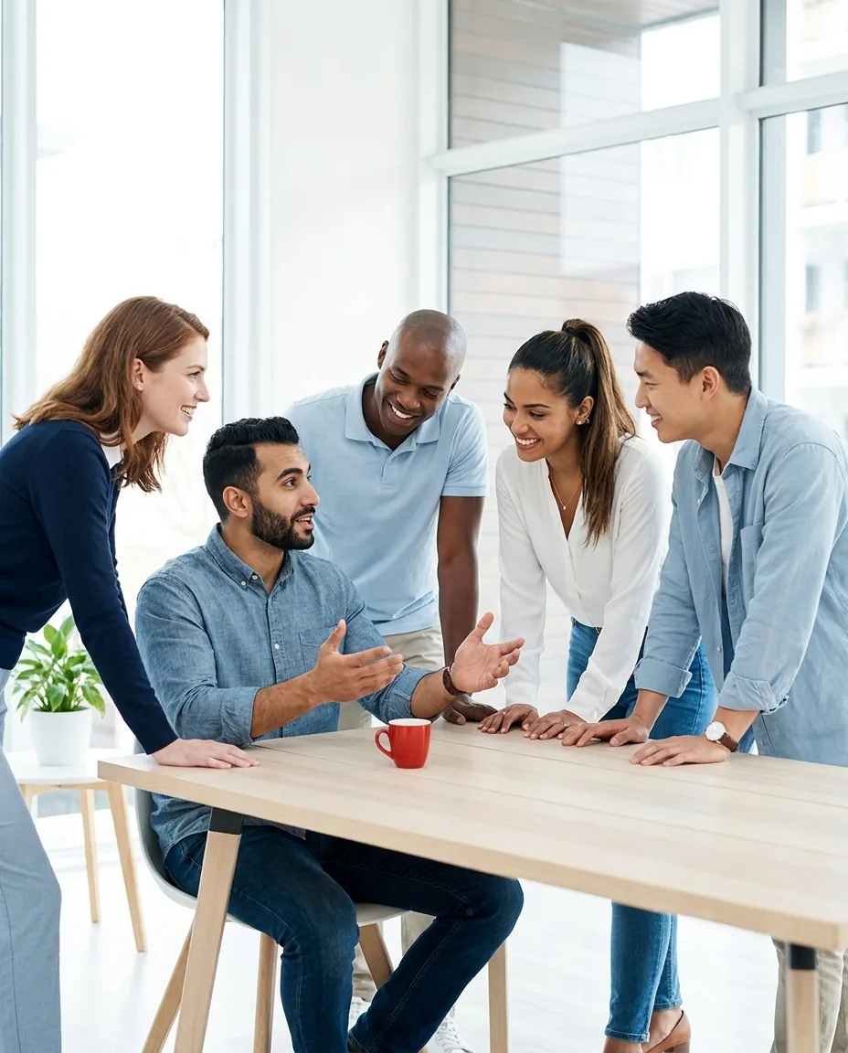A team working through the Five Behaviors together