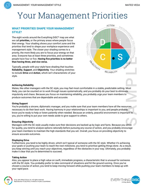 Inside page from the Everything DiSC Management sample report