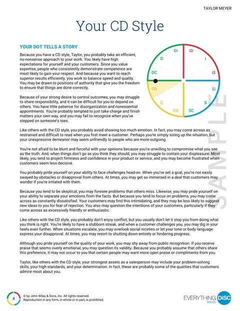 Inside page from the Everything DiSC Sales sample report