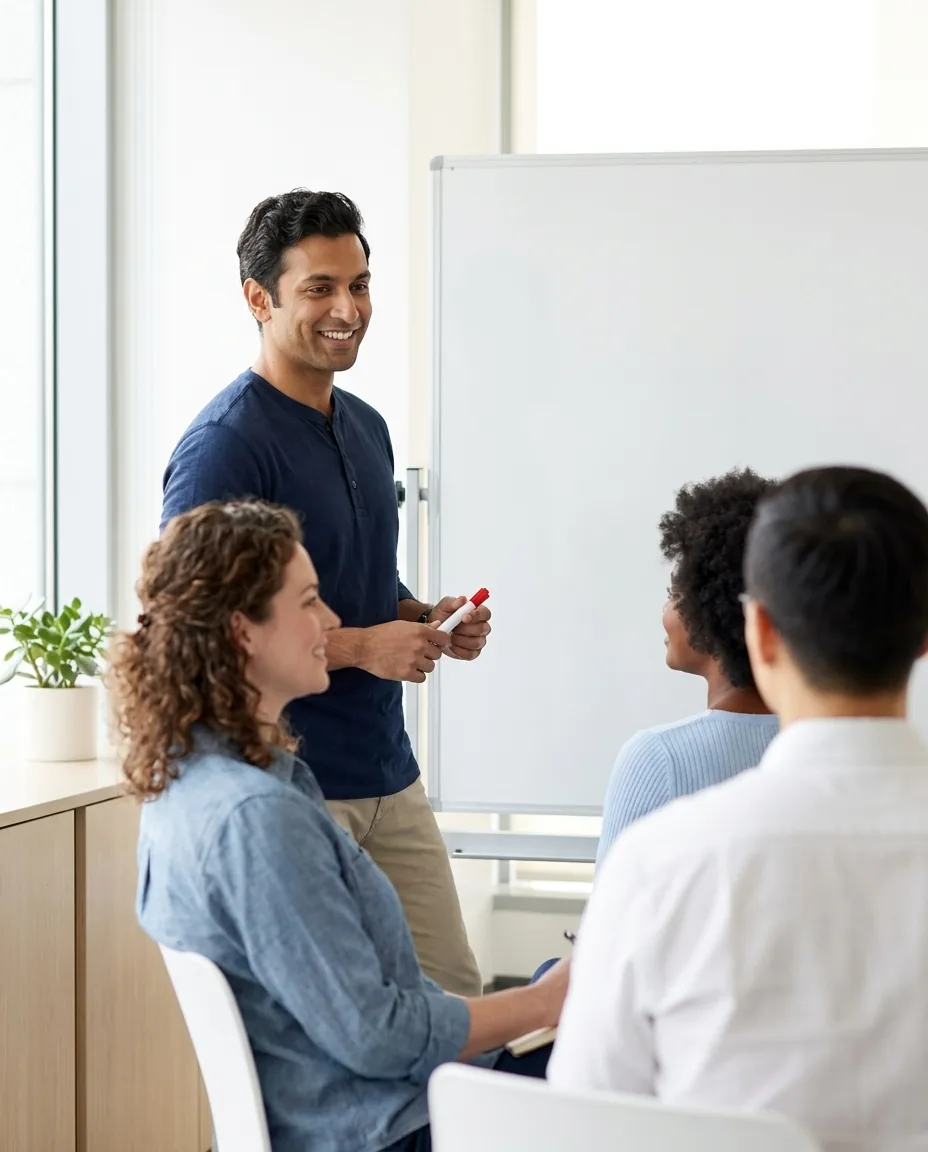 A facilitator leading a Work of Leaders session